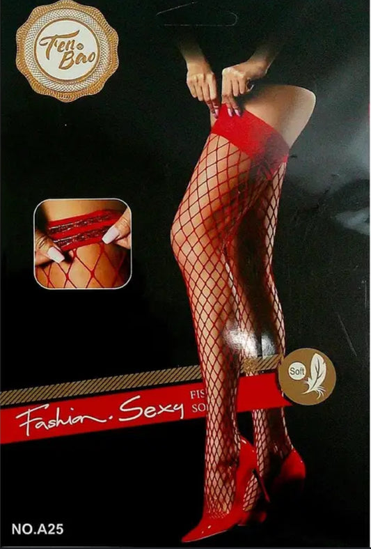 FenBao Fashion Red Fishnet Thigh High Socks